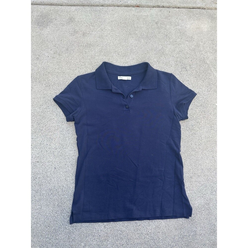 Aeropostale Women’s Navy Pique Polo Shirt Button-Up Short Sleeve Size M Uniform